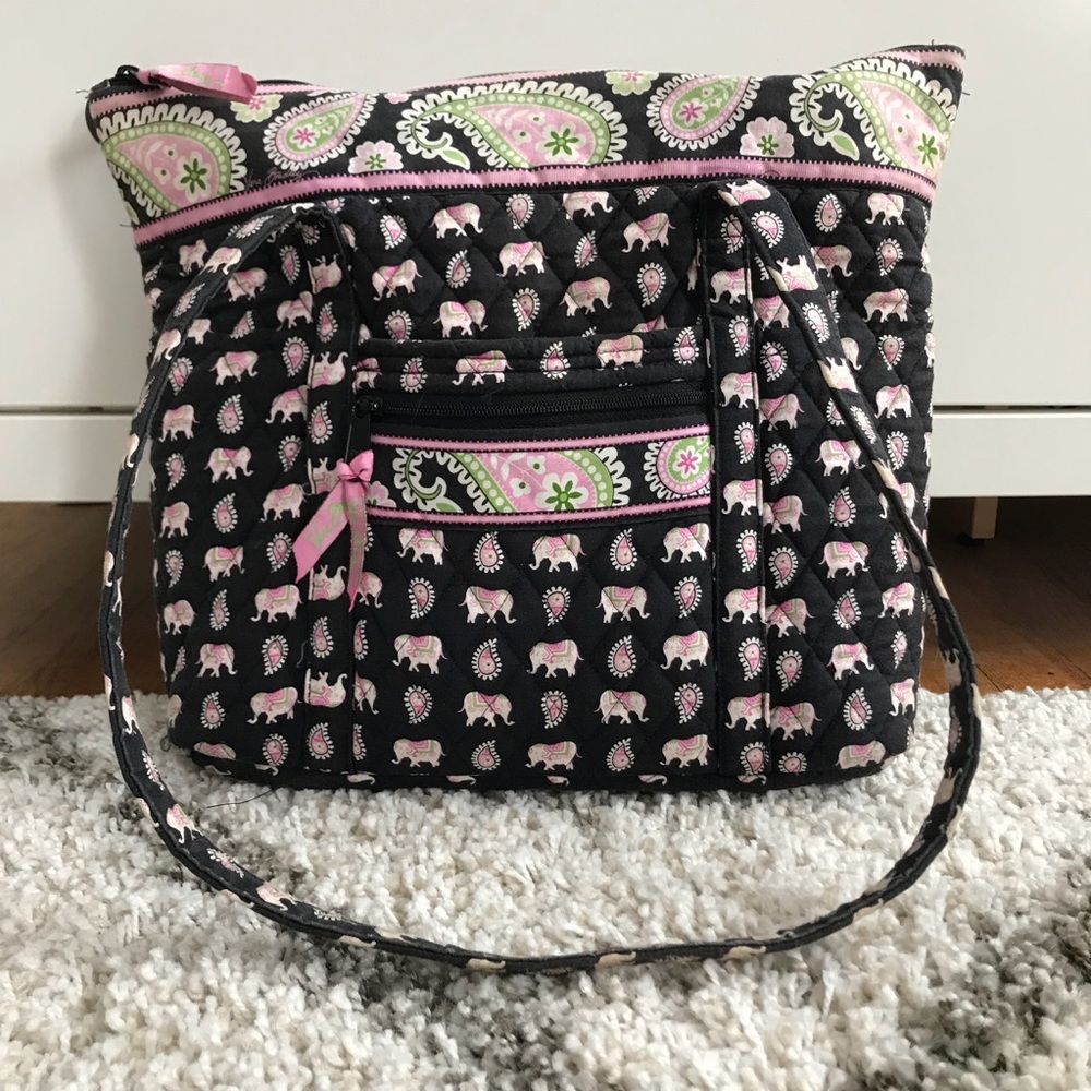 Vera Bradley Paisley & Elephant Zippered Tote Bag